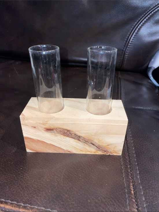 Other - Rustic Wooden Dual Test Tube Vase with Clear Glass Tubes